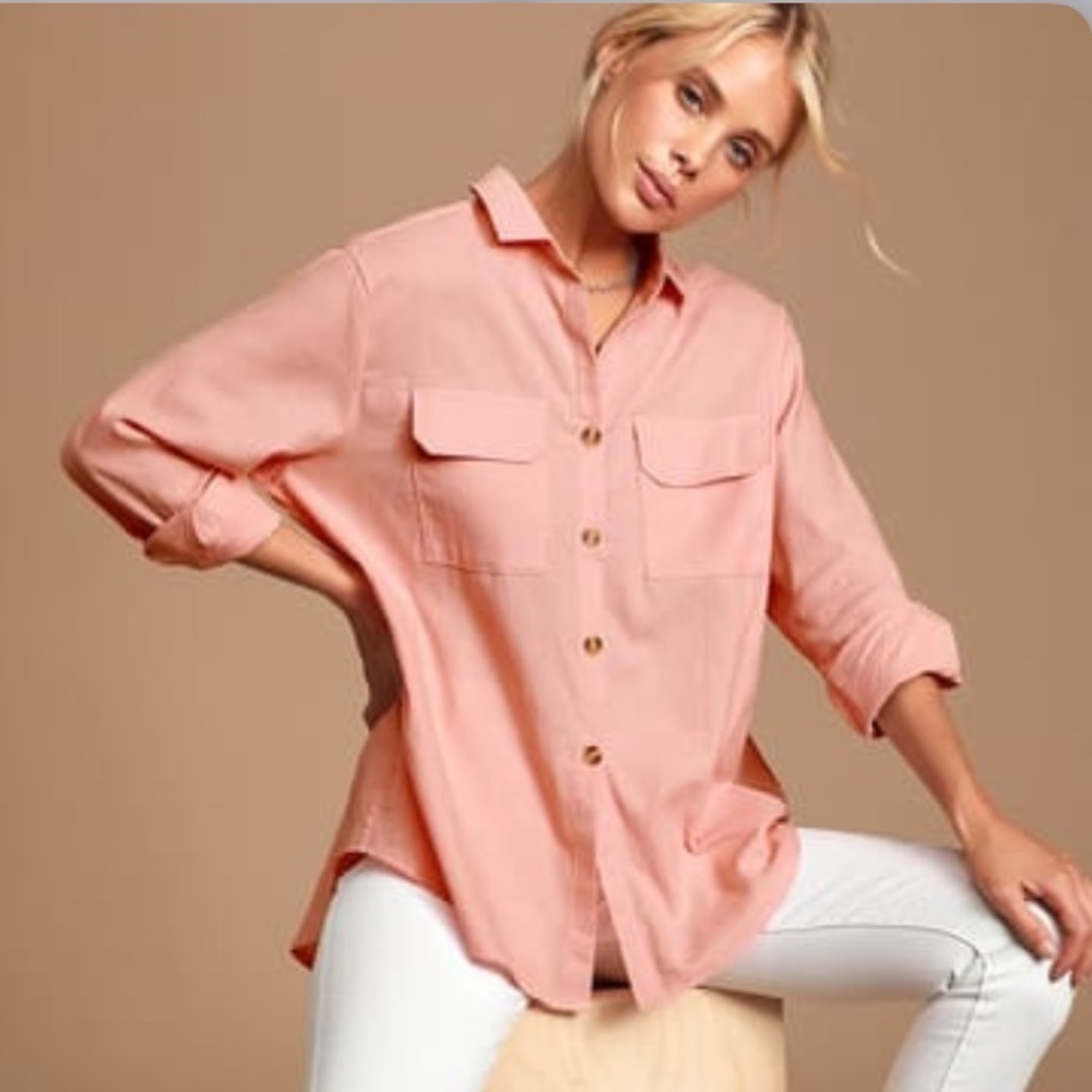 Lulu’s Mary Louise Long Sleeve Button Top Blush S